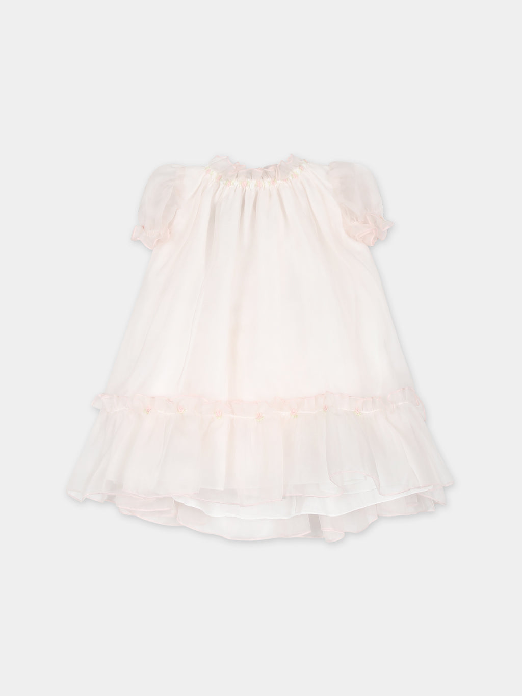 Pink dress for baby girl with flowers embroidered